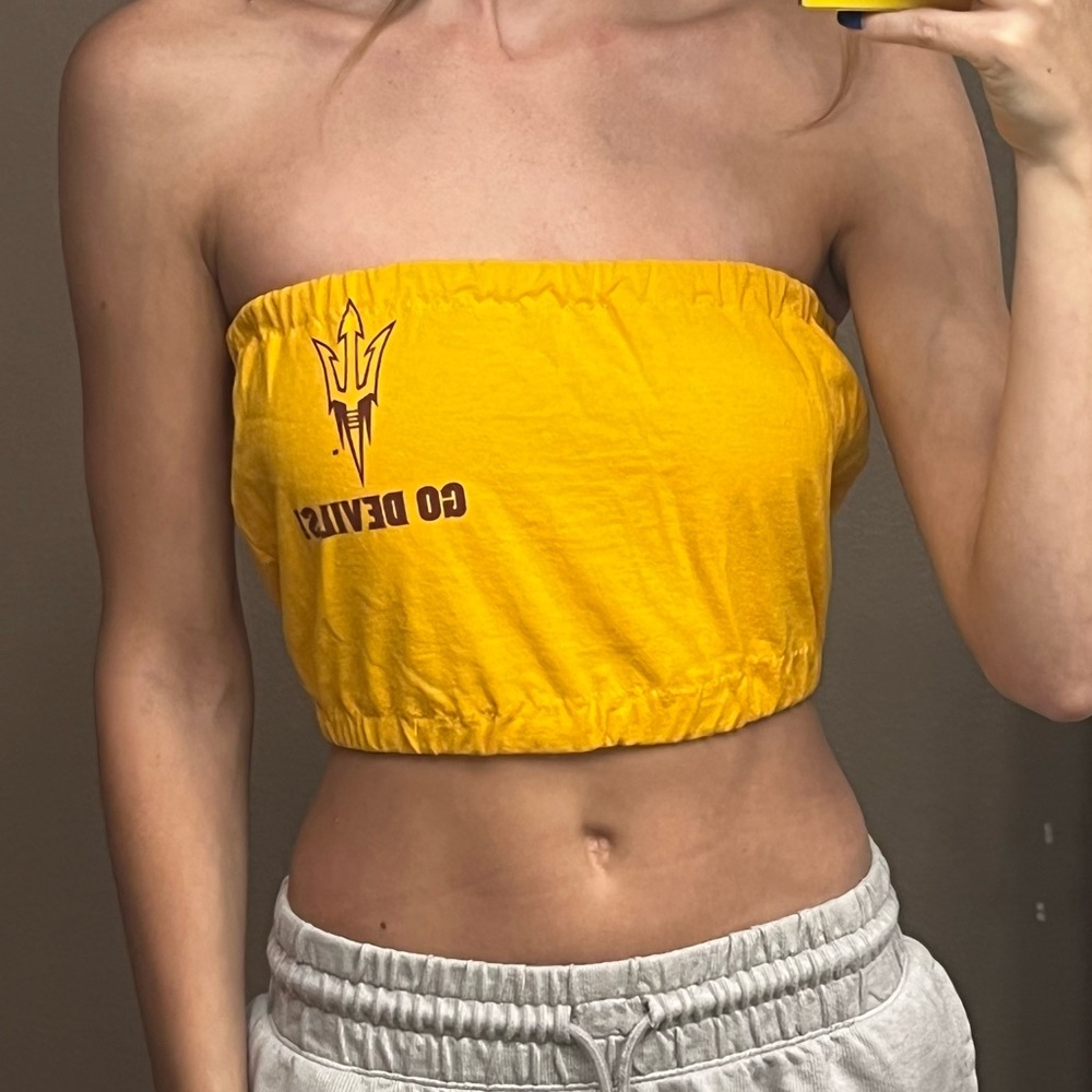 ASU thrifted and upcycled tailgate tube top